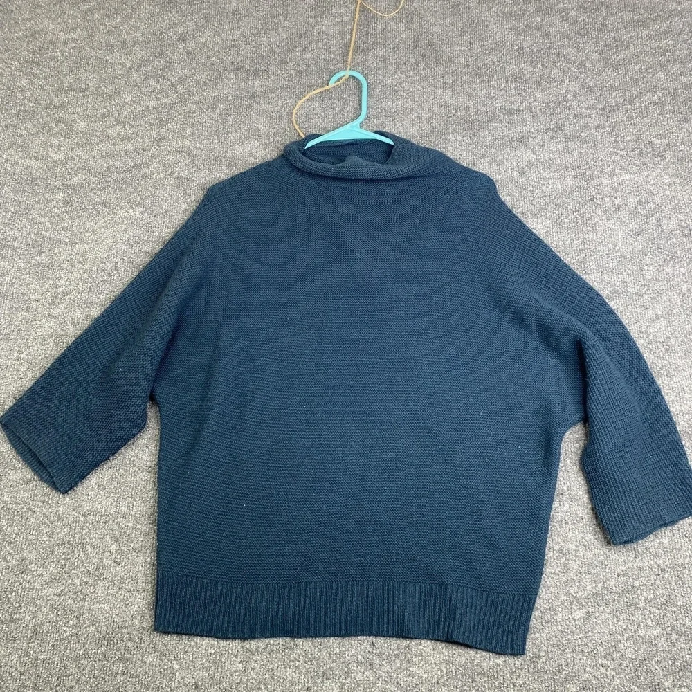 The Reset Sweater Womens XS Blue Wool Cashmere Mock Neck 3/4 Sleeve Boxy